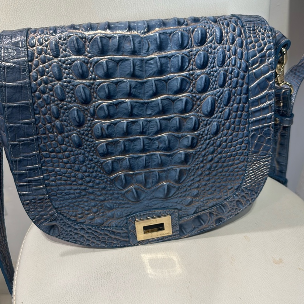 Brahmin Blue Croc-Embossed Leather Crossbody